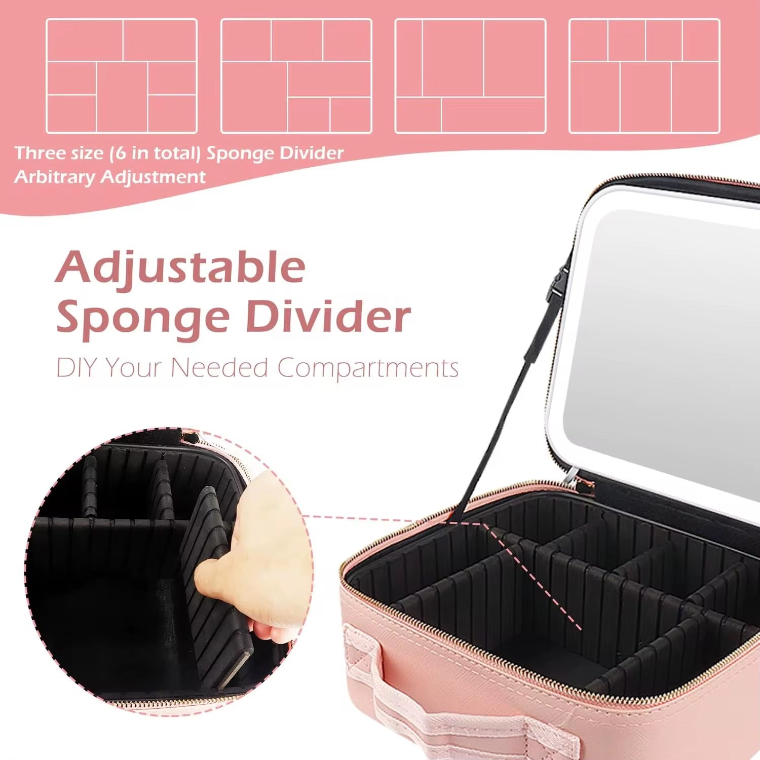 Trousse à cosmétiques LED intelligente avec miroir pour femmes,