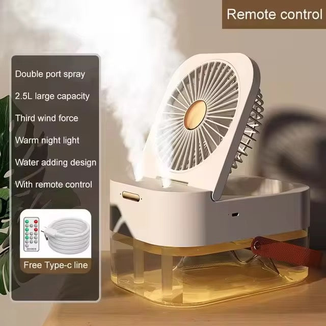 Humidificateur sans fil avec ventilateur – Brumisateur à grande capacité de 2,5 L – Climatiseur portable USB avec diffuseur pour maison ou chambre – Télécommande incluse.