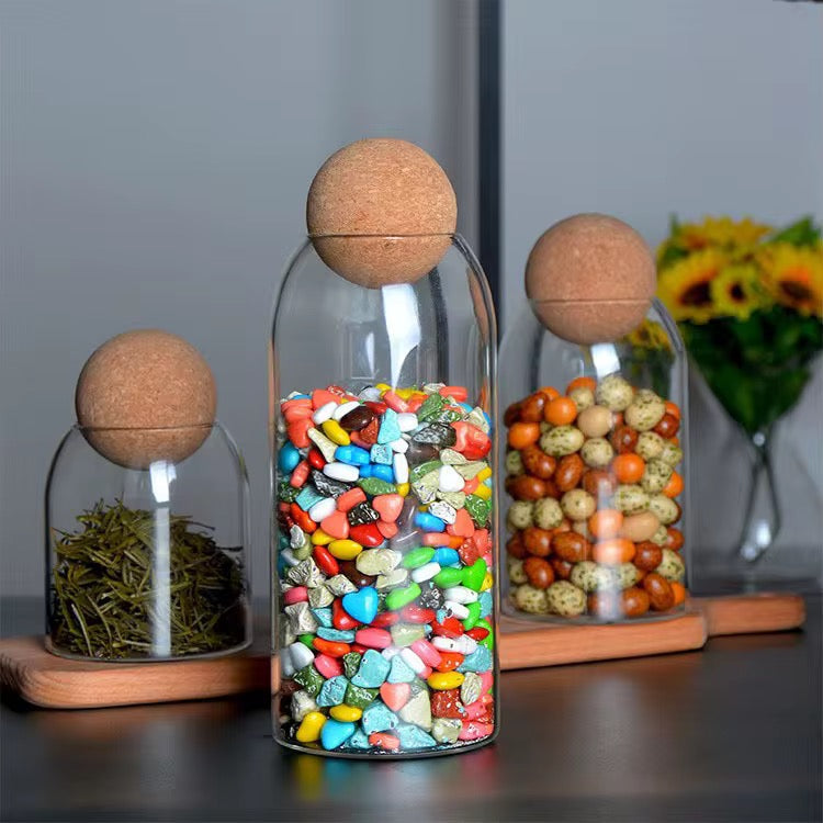 3 Bocal de Rangement en Verre Scellé Transparent Sans Plomb avec Couvercle en Liège, Bouteille de Thé, Sucre, Café, Épices, Conteneur, Boîtes de Conserve, Cuisine, kg