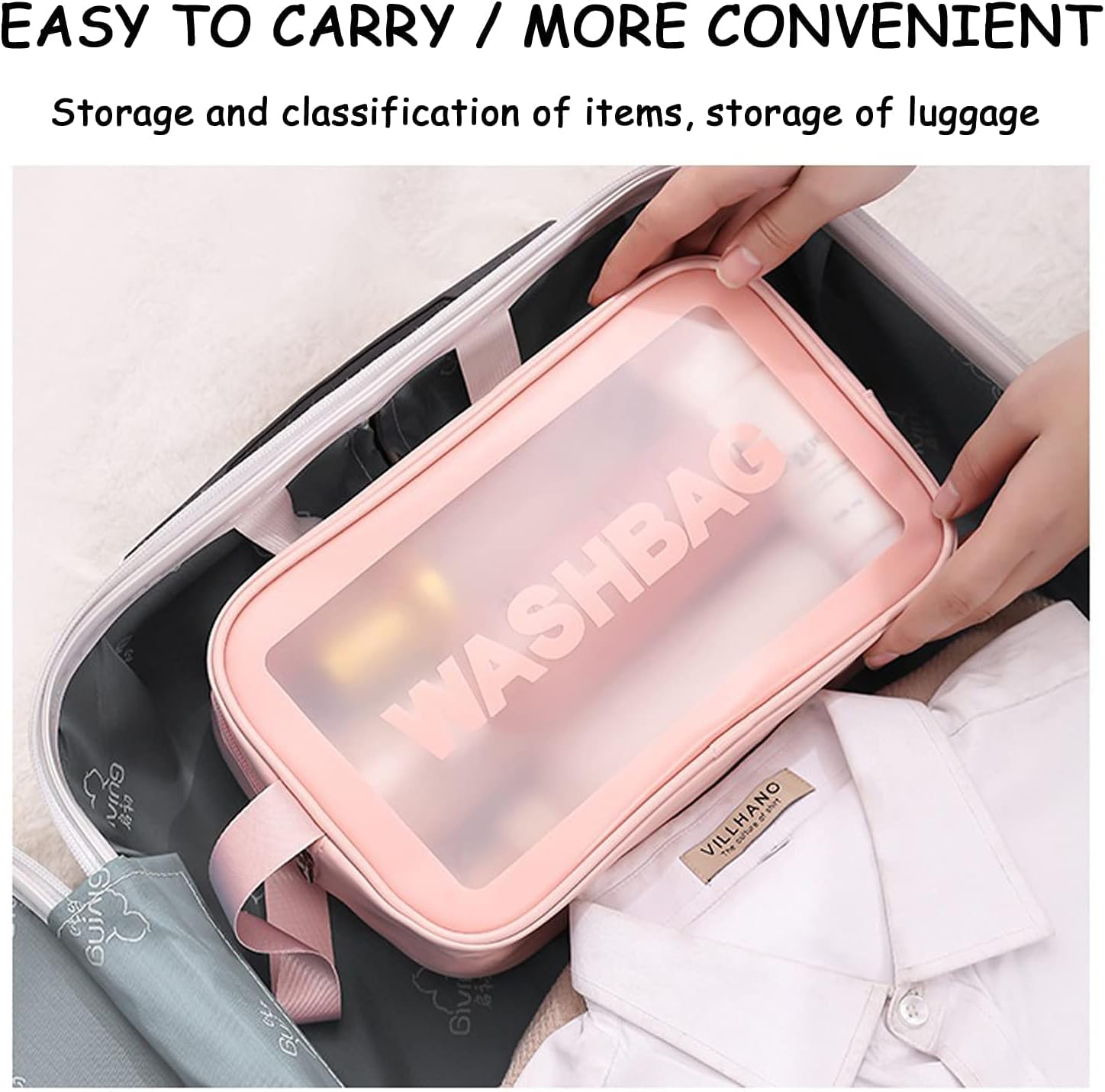 Trousse de toilette de voyage pour femmes et hommes – Ensemble de trousse de maquillage translucide, imperméable, portable et mignonne
