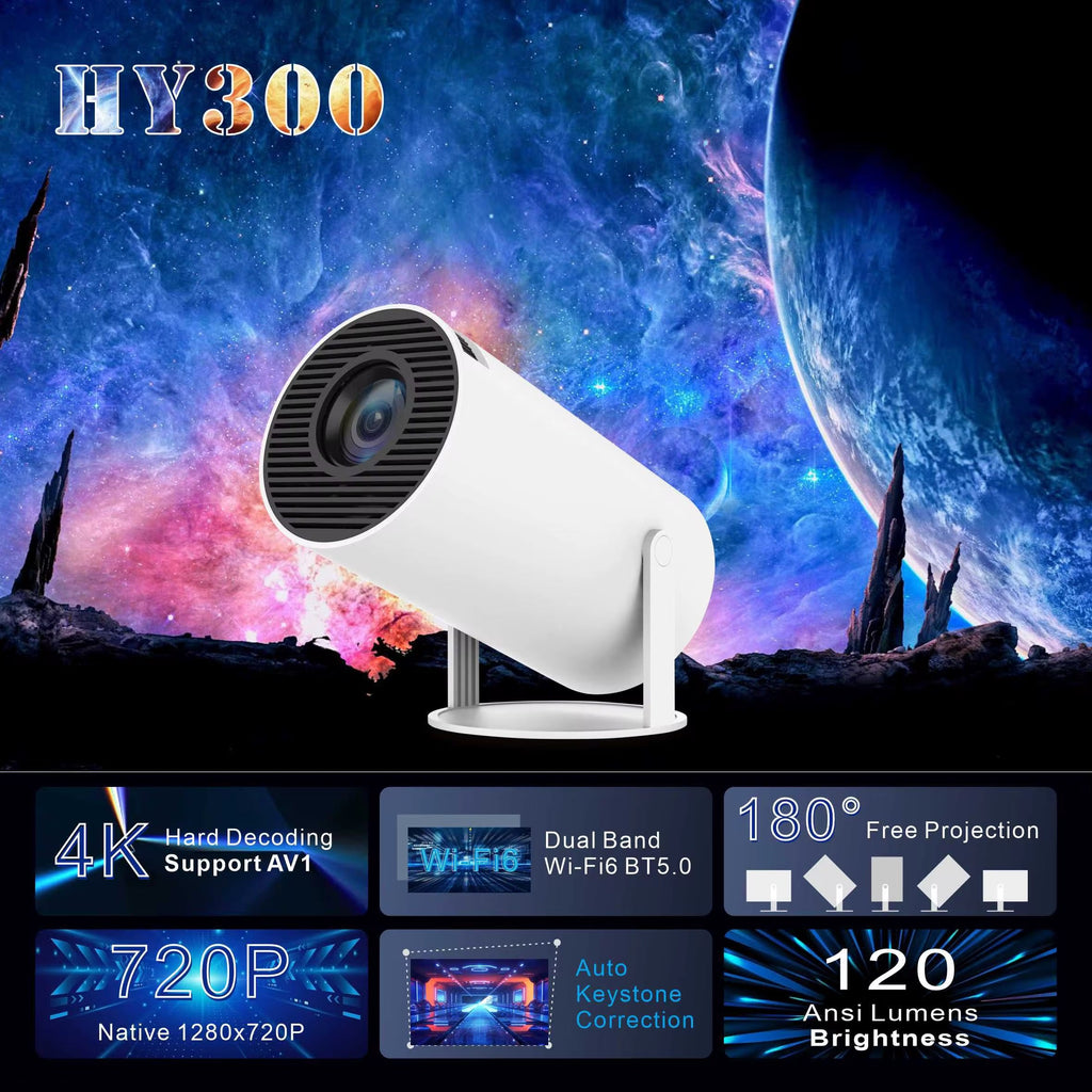 Projecteur Portable Intelligent HY300 – Android 11 | Mini Vidéo Projector 4K HD Home Cinéma