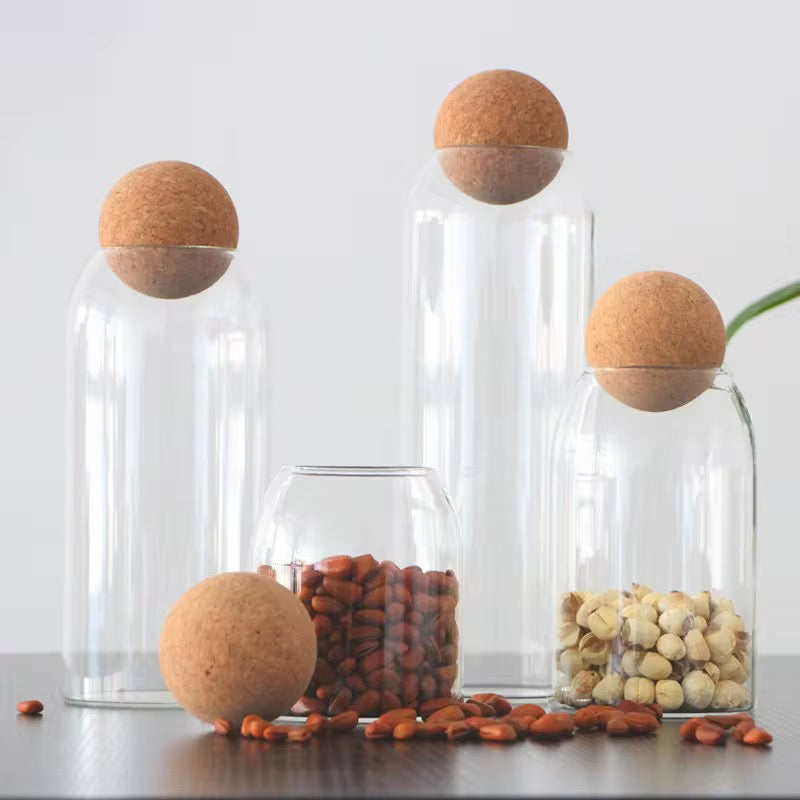3 Bocal de Rangement en Verre Scellé Transparent Sans Plomb avec Couvercle en Liège, Bouteille de Thé, Sucre, Café, Épices, Conteneur, Boîtes de Conserve, Cuisine, kg