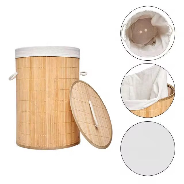 panier à linge pliable en bambou avec une grande capacité, idéal pour ranger le linge sale ou d’autres objets ménagers.
