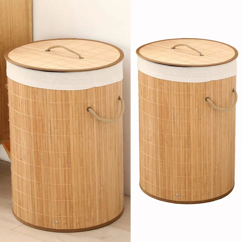 panier à linge pliable en bambou avec une grande capacité, idéal pour ranger le linge sale ou d’autres objets ménagers.
