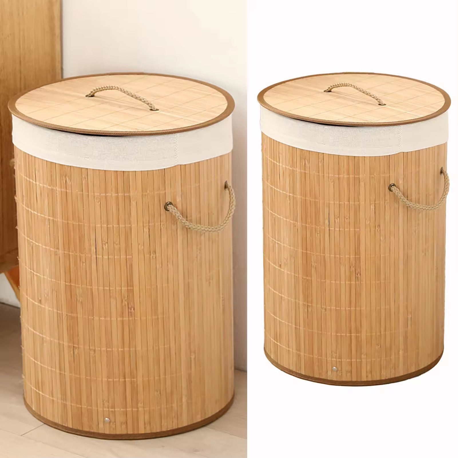 panier à linge pliable en bambou avec une grande capacité, idéal pour ranger le linge sale ou d’autres objets ménagers.