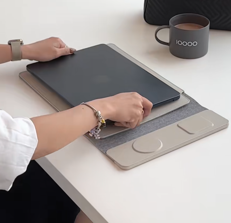 Sacoche pour ordinateur portable en cuir avec chargeur rapide sans fil 15W