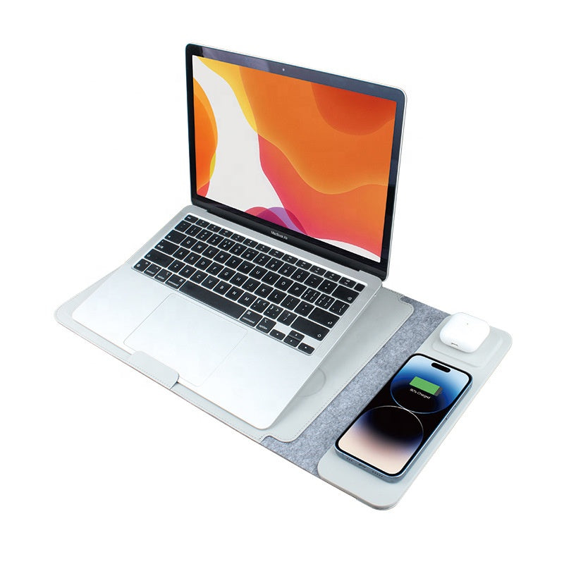 Sacoche pour ordinateur portable en cuir avec chargeur rapide sans fil 15W