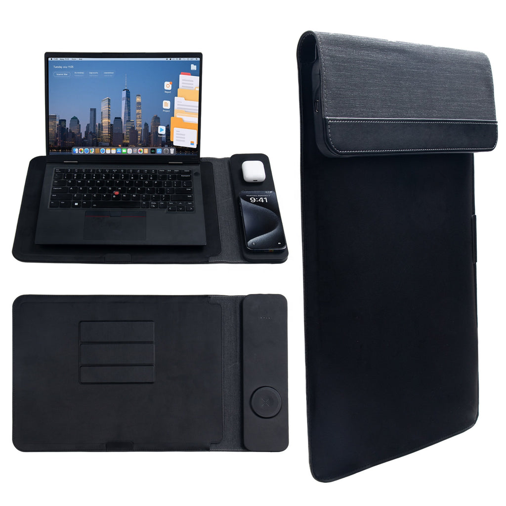 Sacoche pour ordinateur portable en cuir avec chargeur rapide sans fil 15W