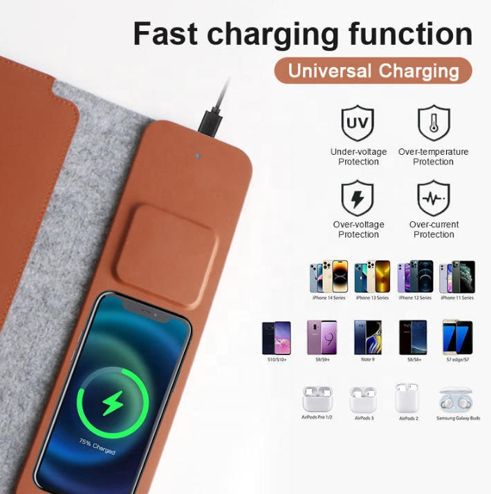 Sacoche pour ordinateur portable en cuir avec chargeur rapide sans fil 15W